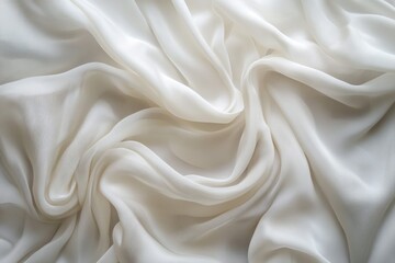 Fototapeta premium Luxurious creamy fabric forms elegant folds on solid white background, creating soothing visual flow under soft lighting. Neural network AI generated