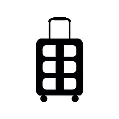 Simple black silhouette of a rolling suitcase with telescopic handle and wheels