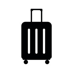 Simple black silhouette of a rolling suitcase with telescopic handle and wheels