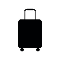 Simple black silhouette of a rolling suitcase with telescopic handle and wheels