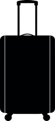 Simple black silhouette of a rolling suitcase with telescopic handle and wheels