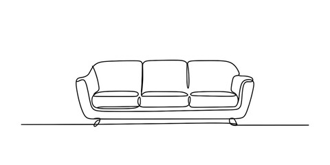 Minimalist continuous one line drawing of a three-seater sofa elegant furniture sketch vector