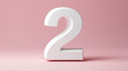 Naklejka premium White number two standing on soft pink background with gentle lighting.