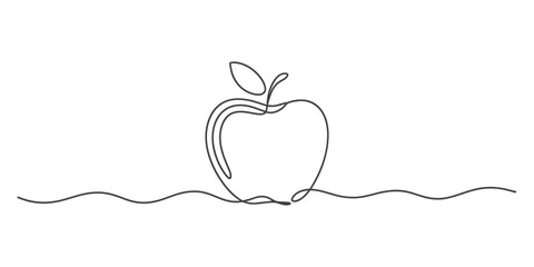 Abstract continuous line drawing of an apple with a wavy base minimalist sketch art vector