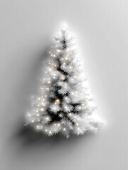 Illuminated white evergreen decoration sits against a soft gray backdrop
