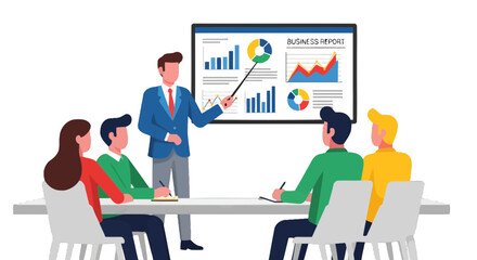 Obraz premium Business Presentation Depicting Data Analysis And Team Collaboration With A Black Backdrop