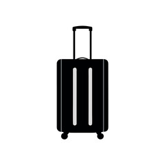 Simple black silhouette of a rolling suitcase with telescopic handle and wheels