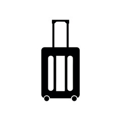 Simple black silhouette of a rolling suitcase with telescopic handle and wheels