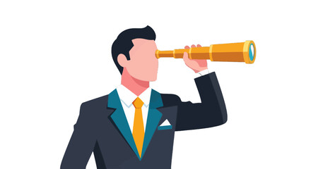 Obraz premium Business Professional Looking Through a Telescope, Vision, and Strategy on Black