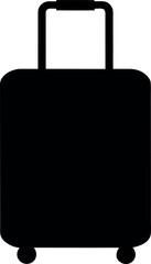 Simple black silhouette of a rolling suitcase with telescopic handle and wheels