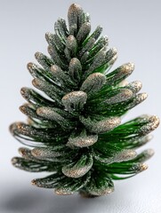 Miniature pinecone decoration features frosted tips with glittering detail
