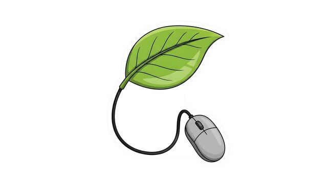 Green Technology Concept A Leaf Connected to a Computer Mouse Symbolizing Eco-Friendly Digital Innovation