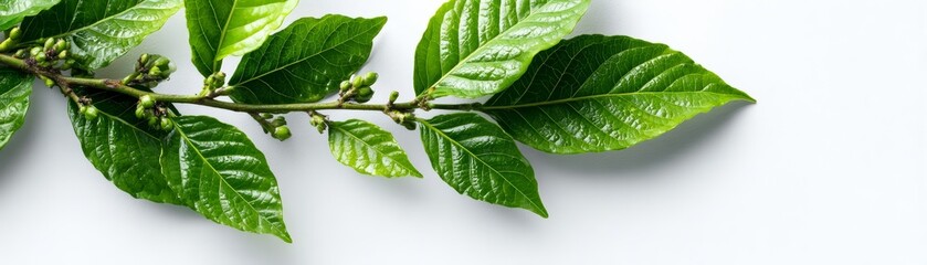 Detailed botanical illustration of yerba mate plant with labeled leaves and branches, clean white background, educational style