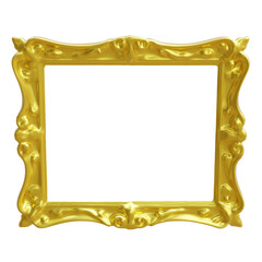 Empty golden picture frame on white, transparent. Rectangle mockup template