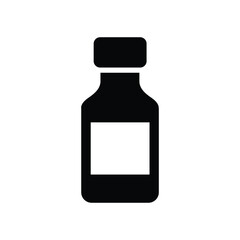 Simple black silhouette icon of a small bottle with a label for medicine or liquid contents
