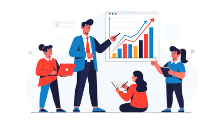 Business Team Analyzing Growth Charts and Data Presentation With Modern Illustrative Style