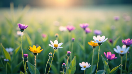 Obraz premium Whispers of Dawn: Fresh Beginnings in the Wildflower Meadow