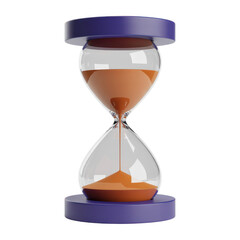 Hourglass with sand flowing, time is running out, isolated on transparent background, deadline concept