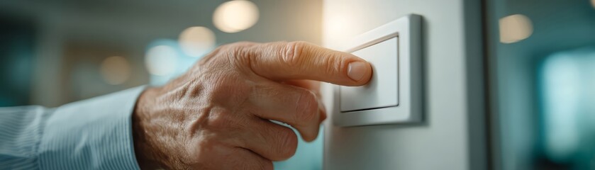 Closeup of hands unscrewing office door nameplate, soft natural light, leadership change concept