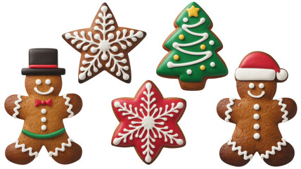 Fototapeta premium Christmas a delightful assortment of gingerbread cookies isolated on transparent background, perfect for holiday treats and festive decorations