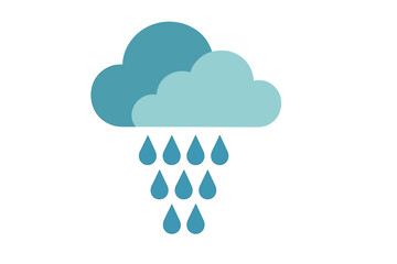 Obraz premium Simple stylized blue cloud icon raining water droplets isolated on a clean white background
