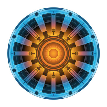 Futuristic arc reactor isolated on transparent background, a powerful energy source for advanced technology