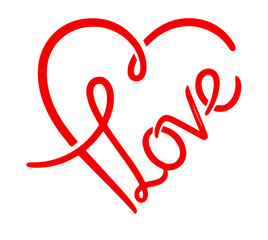 A bold red colored cursive lettering of the word 