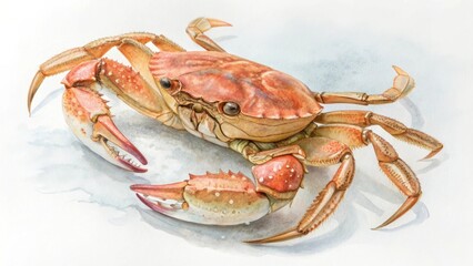 Watercolor crab with orange shell and white background