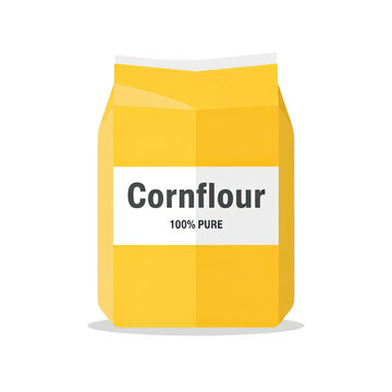 Illustration of cornflour in a yellow bag isolated on transparent background, 100 pure product