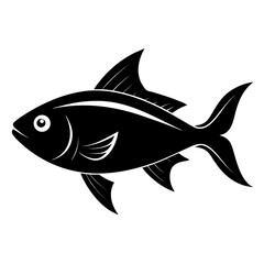 Stylized black silhouette of a fish on white background