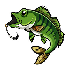 Green bass fish caught on a fishing hook