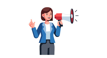 Businesswoman Using Megaphone To Speak Or Broadcast Announcement Cartoon Illustration
