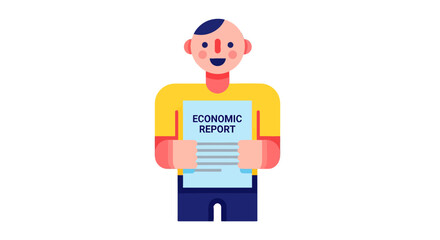 Obraz premium Cartoon Character Holding Economic Report Presentation Against A Dark Backdrop