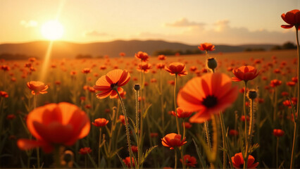 Wild Wind's Dance: Dynamic Wildflowers Under a Golden Sunset