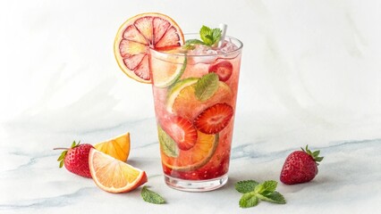 Watercolor fruit infused drink with strawberry and citrus