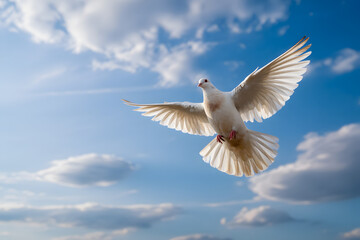 Obraz premium white dove soaring in the sky symbolizing peace and freedom