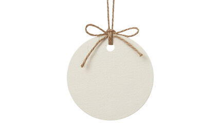 Christmas blank round paper tag with twine bow isolated on transparent background, perfect for adding a personalized message or holiday greeting