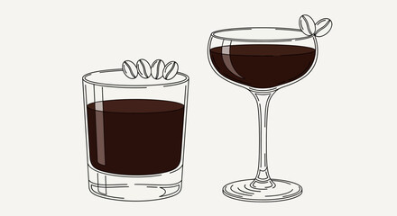 Elegant coffee cocktails illustration showcasing a classic coffee liqueur presentation