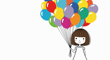 Whimsical girl illustration with vibrant balloons symbolizing joy and celebration for children