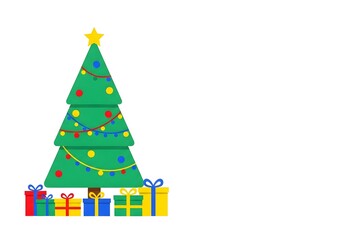 Colorful Christmas tree with garlands and presents on white background  