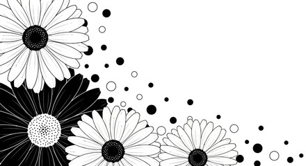 Elegant floral arrangement with delicate daisies and decorative polka dots creating a stylish