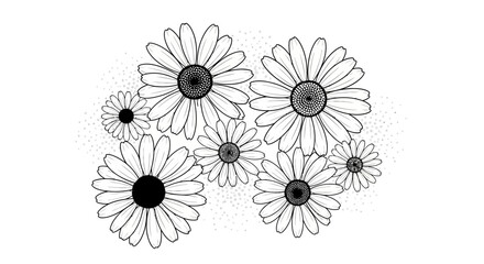 Elegant monochrome daisy illustration with delicate dot patterns creating a calming aesthetic