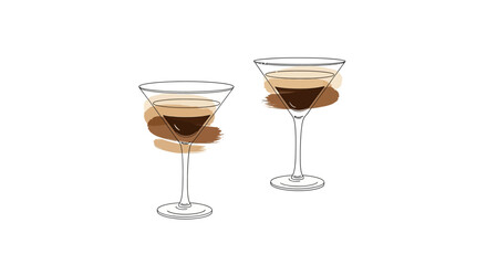 Elegant cocktail sketches with muted color palettes enhance simple line drawings for art