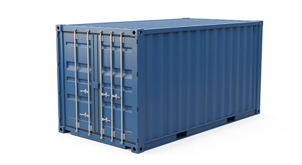 Blue shipping container with silver metal doors and handles