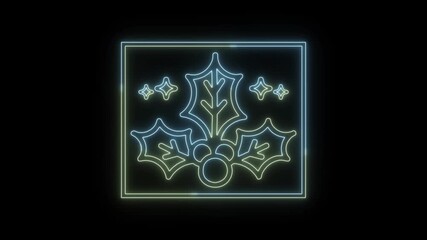 Christmas Holly Animation, Holly Neon Animation, Neon Animation on Black Background - Powered by Adobe
