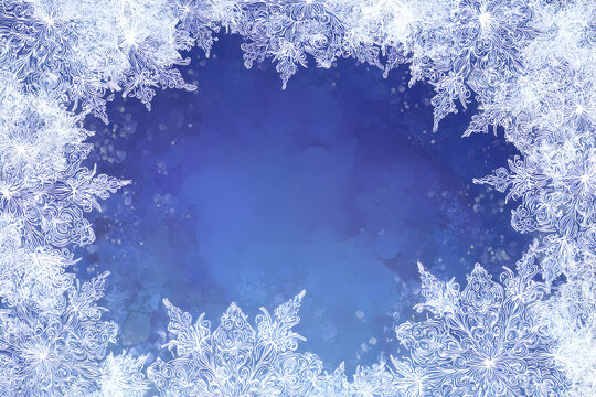 Elegant winter background with intricate white snowflakes on blue for seasonal designs - Powered by Adobe