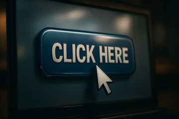 Click Here for Digital Engagement: An engaging visual of a computer screen showcasing a digital CLICK HERE button being precisely targeted by a cursor. This image invites interaction and engagement.
