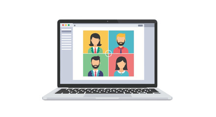 Engage in a virtual meeting with colleagues on a modern laptop, connecting diverse team members in a productive online collaboration, showcasing teamwork