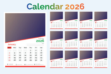  2026 Calendar Template, 2026 wall calendar design abstract template design for 2026 new year, calendar 2026 design