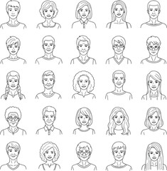 Line Art People Avatar Icons &ndash; Editable Human Profile Symbol Collection.